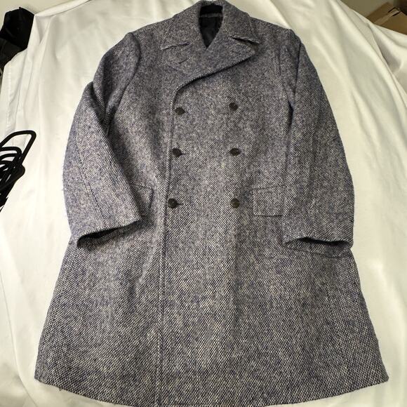 Faconnable Mens Overcoat 50R Blue Pattern 100% Wool Made in Italy $1699 Retail